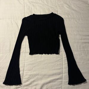 Elegant Black Ribbed Long Sleeve Top